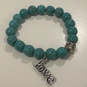 Turquoise Beaded Bracelet with Silver Charm